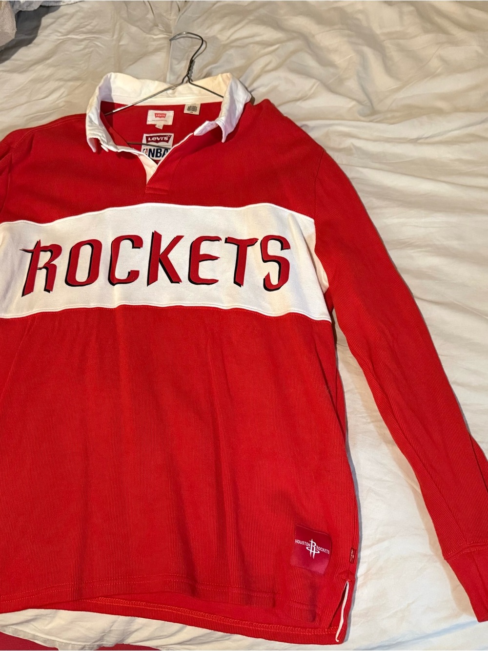 Levi's Red and White Houston Rockets  Rugby Shirt